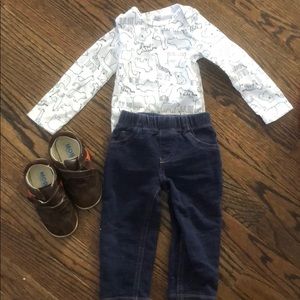 18 months pants, shoes, shirts, and pajamas bundle